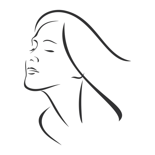Wall template of a woman\'s face 2032 - Graphic design with soft lines and flowing hair.