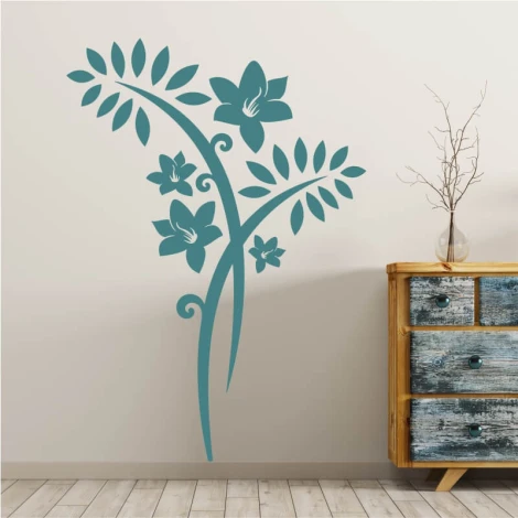 Floral wall template 2087 - Living room decor with light walls and wooden furniture.
