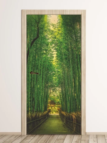 Bamboo door mural FP 6158 - Graphic design featuring a dense bamboo forest with a pathway.