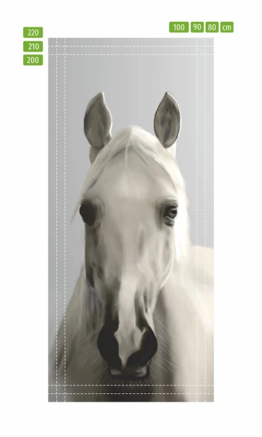 White horse door mural FP 6184 - Graphic design featuring a white horse with its head and ears visible.