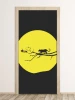 Jaguar door mural FP 6194 - Graphic design with a black background, yellow circle, and jaguar silhouette on a branch.