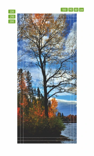 Lake wallpaper for doors FP 6154 - Graphic design featuring a lake surrounded by autumn-colored trees.