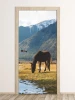 Door wallpaper featuring a horse grazing in a mountain meadow FP 6191 - Bright room decor with beige walls.