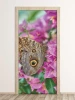 Butterfly door mural FP 6162 - Graphic design featuring a butterfly against a backdrop of pink flowers and green leaves.