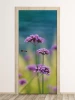 Field flowers door wallpaper FP 6182 - Graphic design. Purple flowers against a backdrop of green and blue.