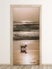 Beach walk door mural FP 6175 - Graphic design featuring a dog on the beach, ocean waves, and a sunset.