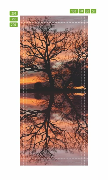 Tree silhouette door mural FP 6153 - Graphic design featuring trees against a sunset backdrop.