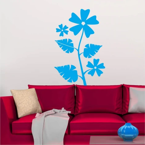 Flower painting template 2111 - Living room arrangement with red walls and a sofa with light-colored cushions.