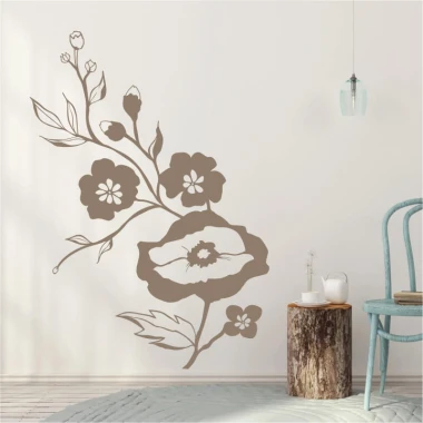 Flower painting template 2113 - Living room arrangement with light walls, wooden accents, and minimalist furniture.