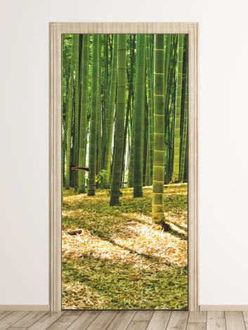 Bamboo door wallpaper FP 6195 - Living room decor with light walls and wooden flooring.