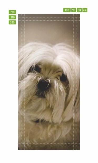 White Dog Door Mural FP 6204 - Graphic design featuring a fluffy white dog with long fur.