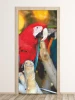Red parrot door wallpaper FP 6212 - Graphic design featuring a red parrot with blue feathers on a branch.