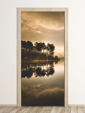 Sunlit tree door mural FP 6223 - Modern interior design with light-colored walls.