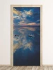 Lake door mural FP 6236 - Graphic design featuring a lake with sky reflection and a pier.