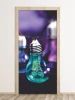 Colorful light bulb door wallpaper FP 6213 - Graphic design with bulbs in various colors hanging from a wire.