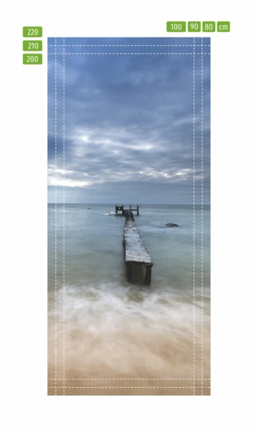 Molo FP 6224 door mural - graphic design featuring a pier over water in gray-blue shades.