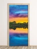 Door wallpaper FP 6227 - Graphic design featuring a landscape with water, trees, and a colorful sky.