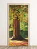 Tree trunk door mural FP 6233 - Graphic design featuring a tree trunk with green leaves and brown bark.