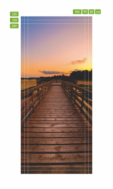 Door mural FP 6210 - Graphic design featuring a wooden pier leading towards a sunset.