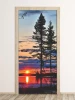 Sunset over the lake door mural FP 6201 - Graphic design featuring a lake with a setting sun.