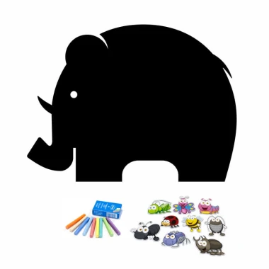 Magnetic chalkboard for kids, elephant design - outline shape with additional colorful elements.