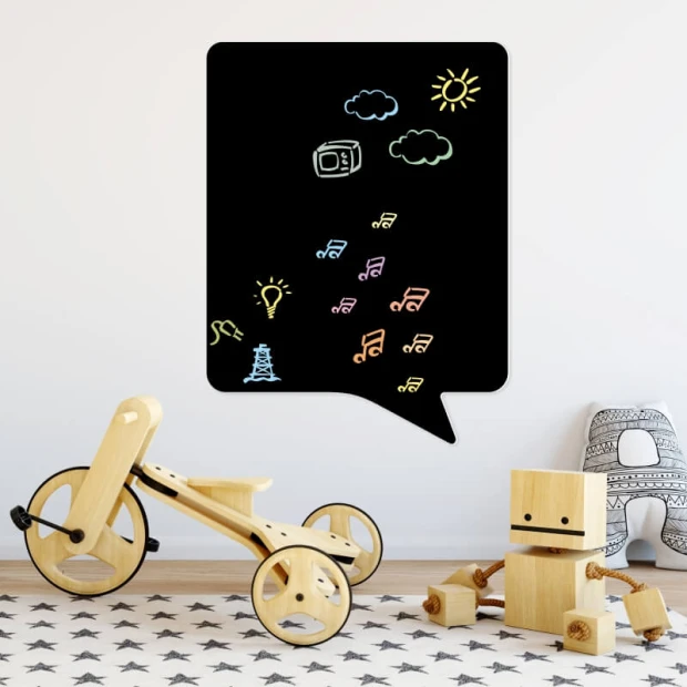 Chalkboard magnetic board 123 - Decorated in a child\'s room with light-colored walls and black-and-white flooring.