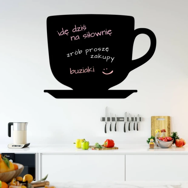 Chalkboard magnetic cup 047 - Kitchen decor with light-colored walls, modern furniture, and accessories.
