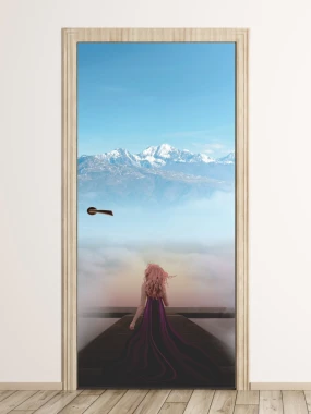 Children\'s door wallpaper with a fairy-tale landscape FP 6261 - Brightly colored room decor.