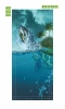 Kids\' door wallpaper featuring a whimsical turtle FP 6260 - Graphic design with a turtle jumping from water, surrounded by greenery and blue.