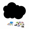 Chalkboard magnetic board for kids in cloud shape with colorful insect stickers.