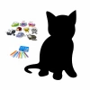 Magnetic chalkboard for kids in the shape of a cat with colorful design elements.