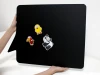 Chalkboard magnetic board 123 - Features colorful bird-shaped stickers on a black background.