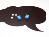 Chalkboard speech bubble magnetic board 177 - Graphic design with a speech bubble shape and three white circular elements.
