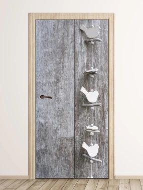 Door wallpaper FP 6273 - Modern interior design with gray walls and wooden floor.