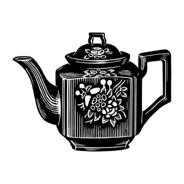 Teapot wall sticker 2246 - Graphic design. Teapot with floral pattern on a dark background.