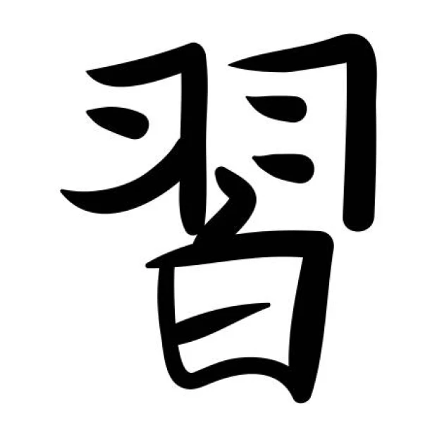 Wall sticker featuring a Japanese symbol for learning, designed with dynamic, curved lines.