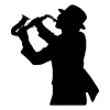 Jazz musician wall sticker 2260 - Graphic design of a musician playing saxophone in black on white background.