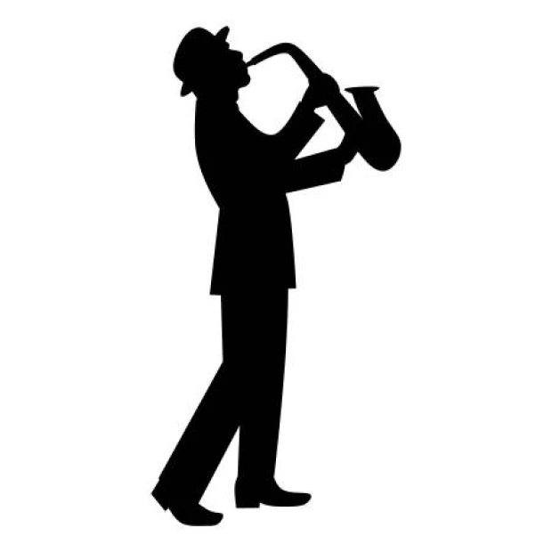 Saxophonist wall sticker 2261 - Black graphic design of a saxophonist playing the saxophone.