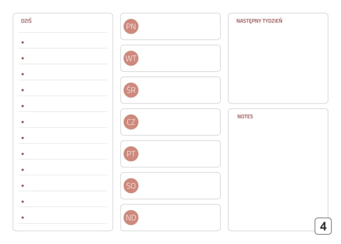 Weekly planner dry-erase board 291 - Graphic design. Simple grid with days of the week and space for notes.