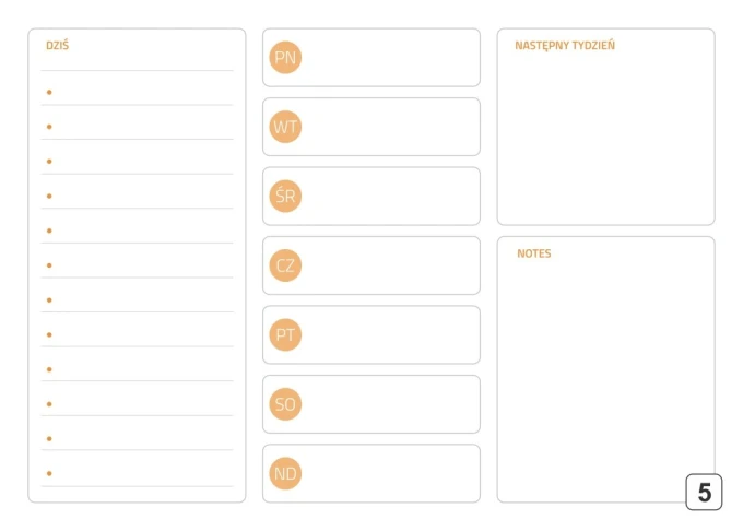 Weekly planner dry-erase board 291 - Graphic design. Simple grid with days of the week and space for notes.