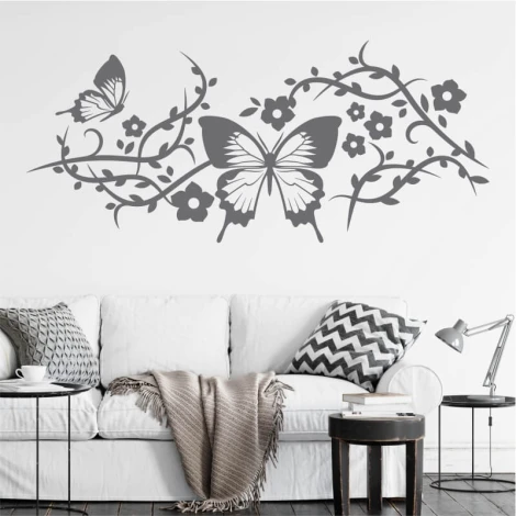 Elegant floral and butterfly painting template, perfect for a modern living room, adds a touch of lightness.