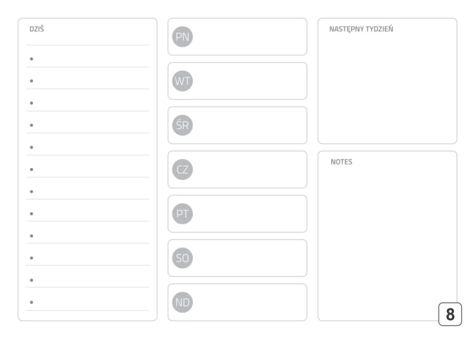Magnetic dry-erase planner board 291 - Graphic design with a simple grid for days of the week and notes.
