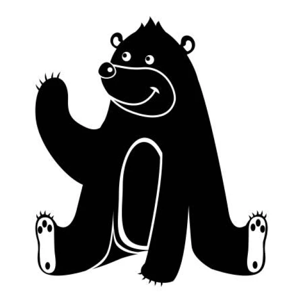 Children\'s wall sticker bear 2271 - Black bear with white details, sitting and waving.