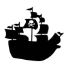 Pirate ship wall sticker for kids 2277 - Graphic design with large sails and skulls on flags.