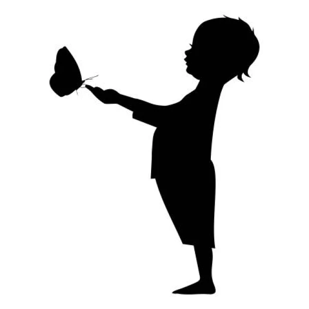 Wall sticker of a child holding a butterfly - graphic design 2275.