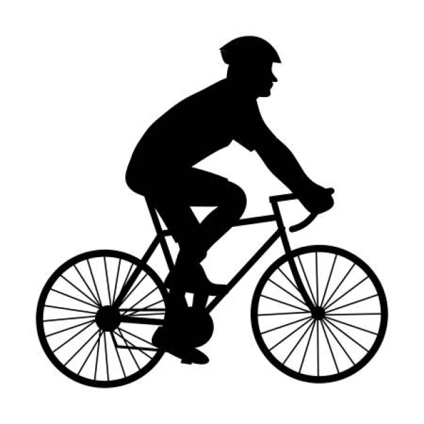 Wall sticker cyclist 2332 - Graphic design. Profile silhouette of a cyclist on a bike with clear shapes.