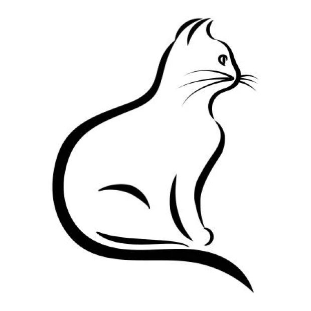 Cat wall sticker 2344 - Graphic design. Sitting cat with clear outlines and long whiskers.