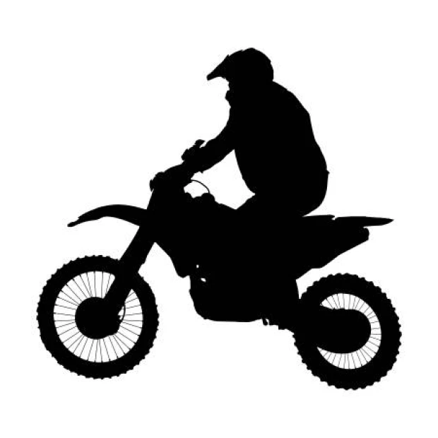 Motorcycle wall sticker 2314 - Graphic design. Silhouette of a motorcycle with a rider in profile on a white background.