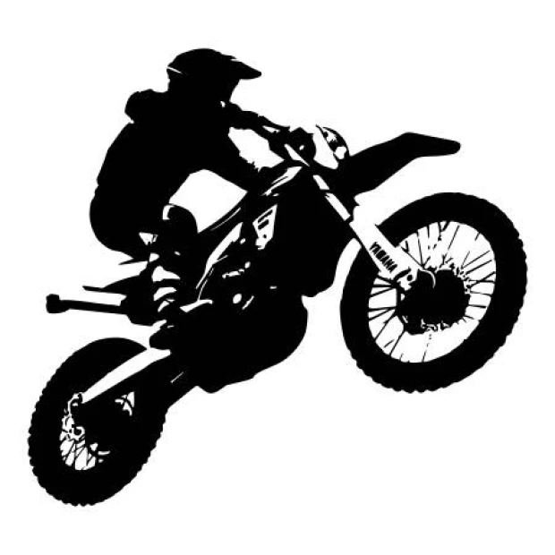Wall sticker of a motorcyclist 2319 - Graphic design. Black silhouette of a motorcyclist in mid-jump.