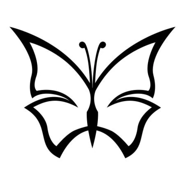 Butterfly wall sticker 2345 - Graphic design with clear wings, symmetrical shape, black outlines.